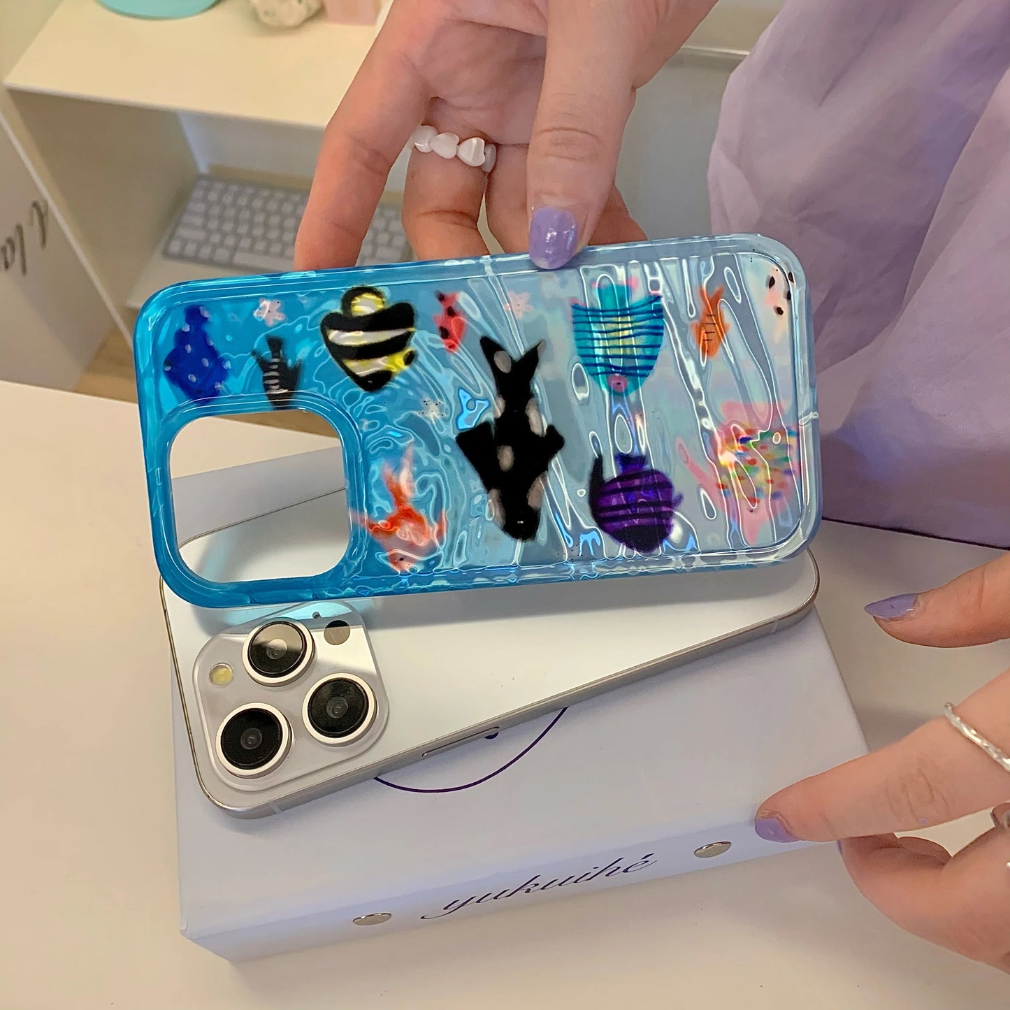 Korean Ins Ripple Texture Aquaria Lovely Fishes Case for iPhone 17 16 15 14 13 11 Pro Max Plus Back Phone Cover for 12 Pro Max