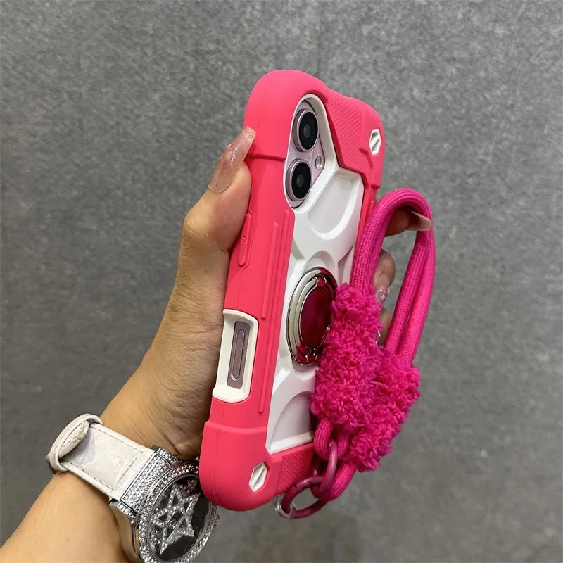 Luxury Heavy Duty Ring Holder Lanyard Case for iPhone 17 ProMax 16e PC TPU Armor Cover for iPhone 11 12 13 14 15 16 Pro Max Plus