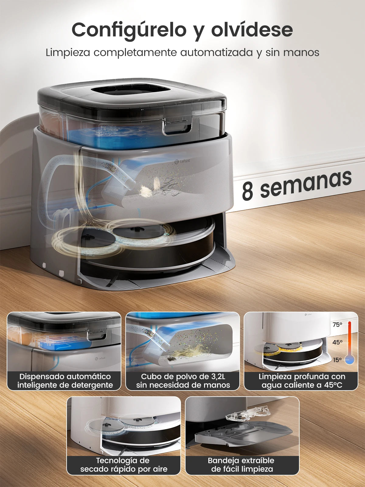 Lefant M3 Max Robot Vacuum, Robot Vacuum and Mop, 20000Pa Suction, Anti-Tangle Brushes, Dual Spinning Mop, Auto Mop Washing