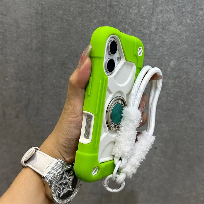 Luxury Heavy Duty Ring Holder Lanyard Case for iPhone 17 ProMax 16e PC TPU Armor Cover for iPhone 11 12 13 14 15 16 Pro Max Plus