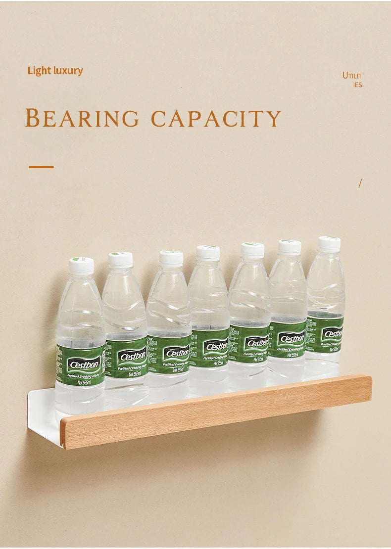 Bathroom Shelf No Drill Organizer Shower Storage Rack Solid Wood Corner Shelves Wall Mounted Toilet Shampoo Holder