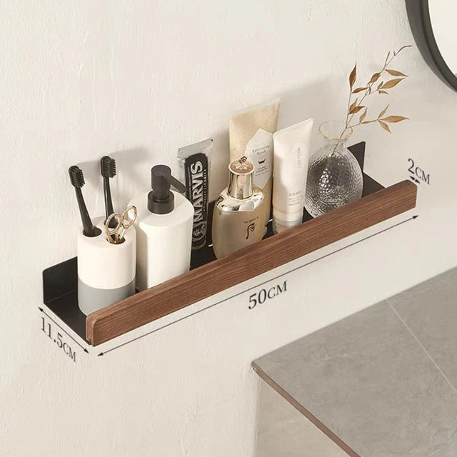 Bathroom Shelf No Drill Organizer Shower Storage Rack Solid Wood Corner Shelves Wall Mounted Toilet Shampoo Holder