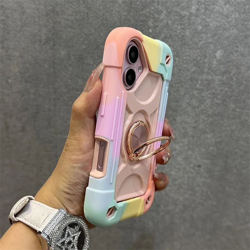 Luxury Heavy Duty Ring Holder Lanyard Case for iPhone 17 ProMax 16e PC TPU Armor Cover for iPhone 11 12 13 14 15 16 Pro Max Plus