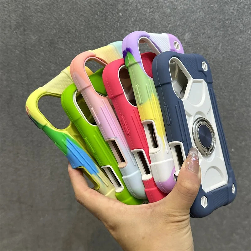 Luxury Heavy Duty Ring Holder Lanyard Case for iPhone 17 ProMax 16e PC TPU Armor Cover for iPhone 11 12 13 14 15 16 Pro Max Plus
