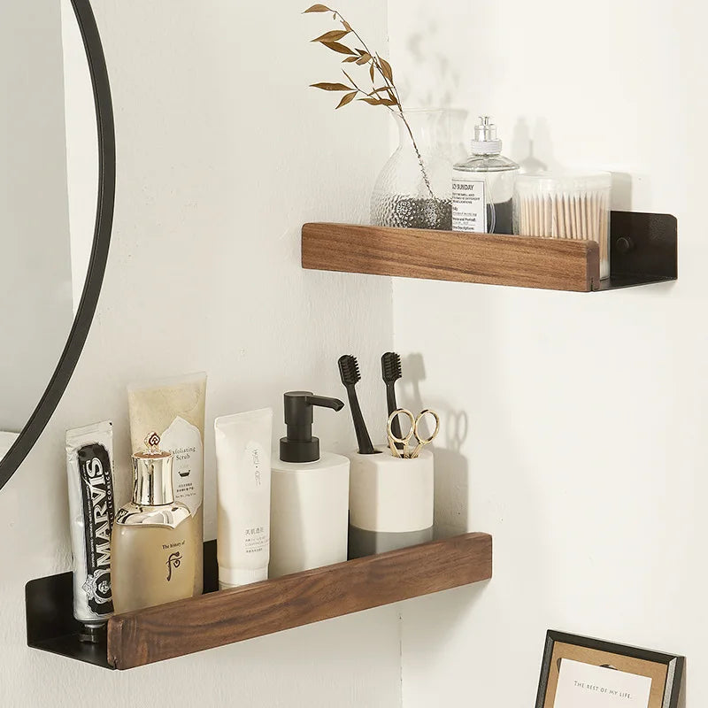 Bathroom Shelf No Drill Organizer Shower Storage Rack Solid Wood Corner Shelves Wall Mounted Toilet Shampoo Holder