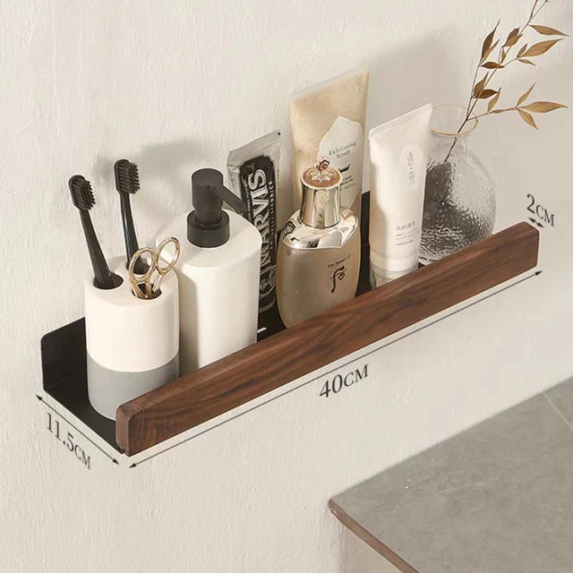 Bathroom Shelf No Drill Organizer Shower Storage Rack Solid Wood Corner Shelves Wall Mounted Toilet Shampoo Holder