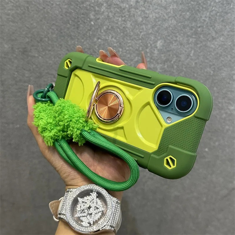 Luxury Heavy Duty Ring Holder Lanyard Case for iPhone 17 ProMax 16e PC TPU Armor Cover for iPhone 11 12 13 14 15 16 Pro Max Plus