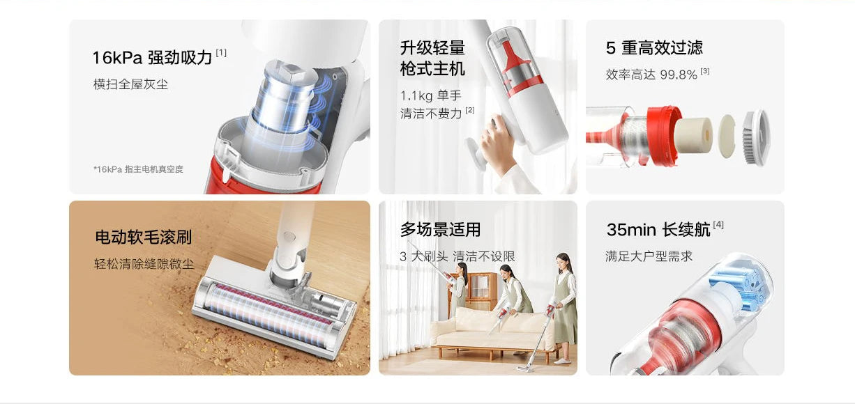 Xiaomi Mijia Wireless Vacuum Cleaner 2 Lite B204 Home 16kPa Strong Cyclone Suction Sweeping Cleaning Tools Multifunctional Brush