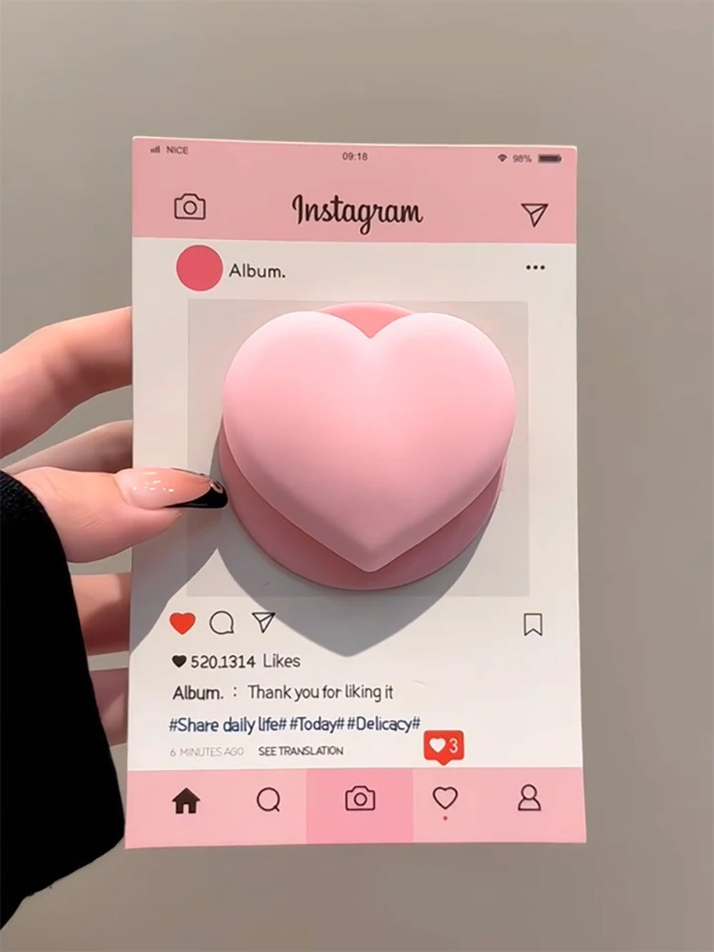 Cute Pink Heart Love Magnetic Grip Tok Phone Case for iPhone 16 15 14 13 Pro Max Wireless Charge For Magsafe Stand Holder Cover