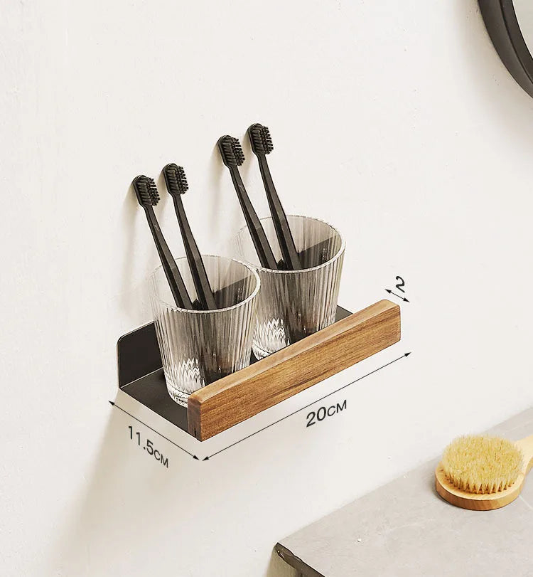 Bathroom Shelf No Drill Organizer Shower Storage Rack Solid Wood Corner Shelves Wall Mounted Toilet Shampoo Holder