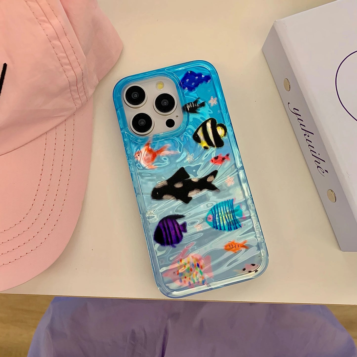 Korean Ins Ripple Texture Aquaria Lovely Fishes Case for iPhone 17 16 15 14 13 11 Pro Max Plus Back Phone Cover for 12 Pro Max