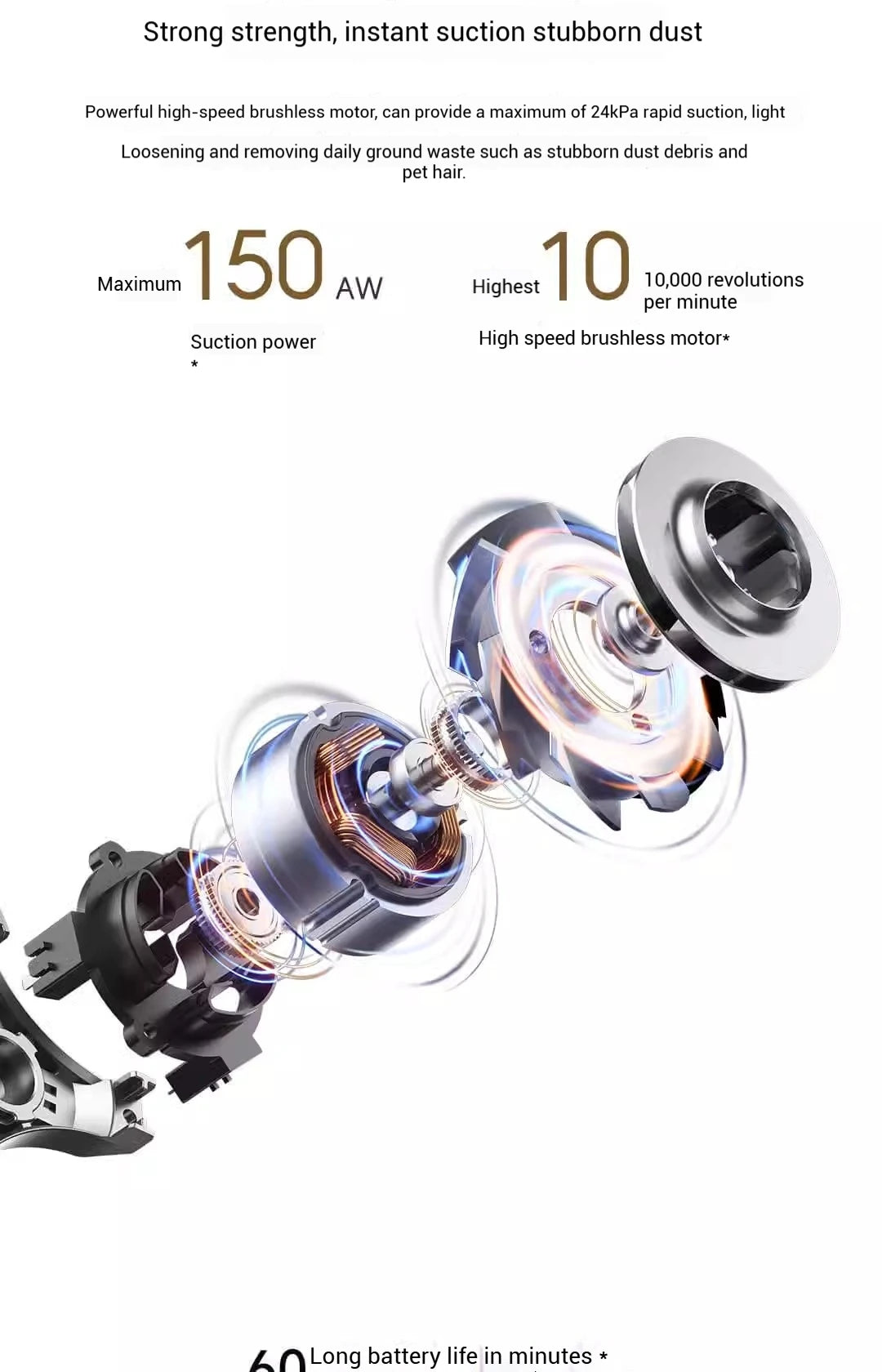 XIAOMI MIJIA Wireless Vacuum Cleaners 2 Dust Display Edition,24kPa Suction,Maximum battery life 60 min,Cordless handheld Vacuum